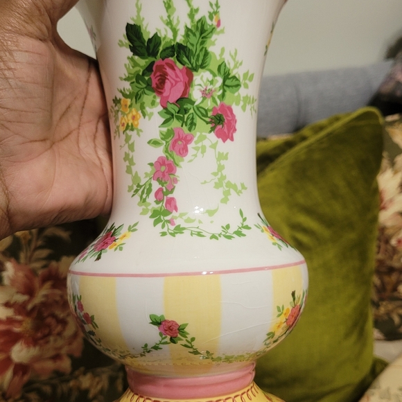 Laura Ashley Floral Ceramic Vase with Pink and Yellow Accents - Picture 3 of 5